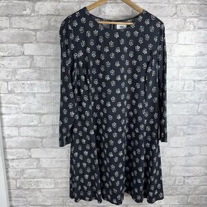 Old Navy‎ Sheath Shift Dress Rayon Size Large Black With White Pink Floral Print